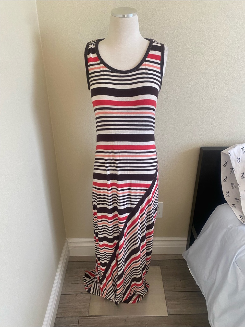 Max Studio Sleeveless Striped Maxi Dress in Black, White & Red
